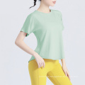 Plus Size Custom Women's Short Sleeve Solid Color Pink Green Crew Neck Loose Casual Summer Top for Girl Wholesale